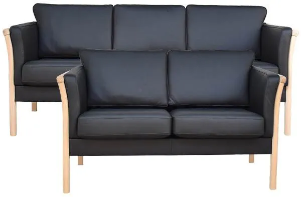 Lene Lux Sofa-Set 3+2 Personen - Schwarzes Leder - Verschiedene Varianten