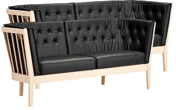 Stouby Maria Sofa-Set 2+3 Personen - Buche - schwarzes Leder