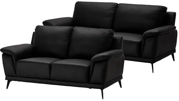Dortmund Sofa-Set aus schwarzem Leder - 2 + 3 Sitzer.