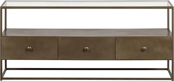 BEPUREHOME Collection TV-Tisch, mit 3 Schubladen - Glas und antikes Messing Eisen