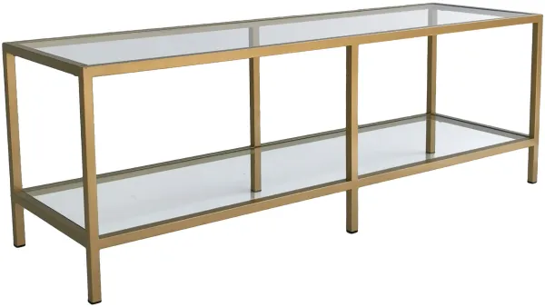 NORDVÄRK Basic TV-Tisch, mit 1 Regal - Glas und goldfarbenes Metall (130x40)