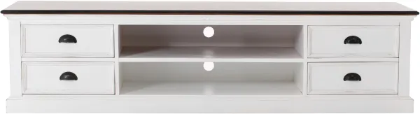 NOVASOLO Halifax TV-Tisch - weiß/braun Mahagoni mit 4 Schubladen und 2 Fächern